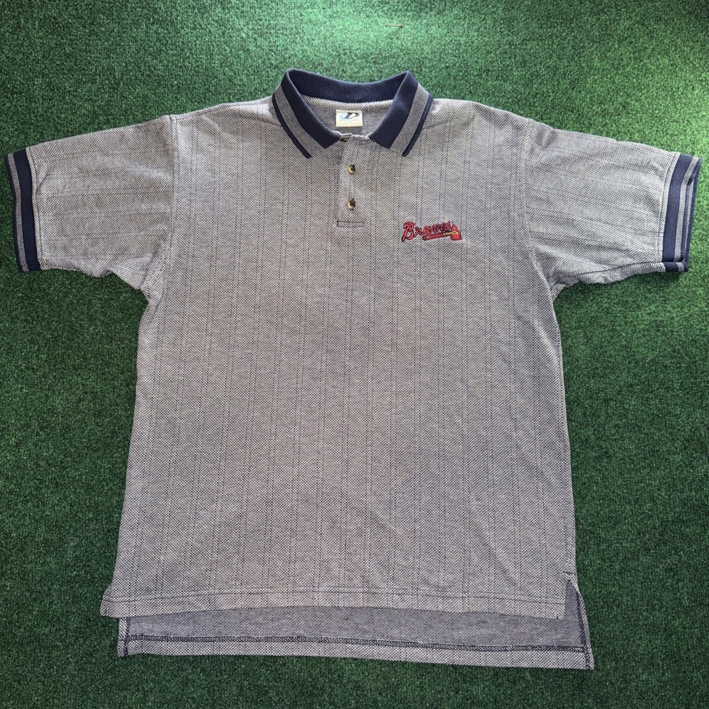 Vintage Dynasty Atlanta Brave Polo Shirt Men's M Blue Gray Embroidered Logo Shir